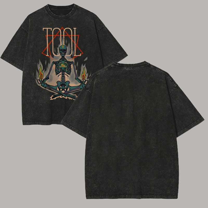 Tool Band Meditating Skeleton Hexagram Oversized Metal Tee