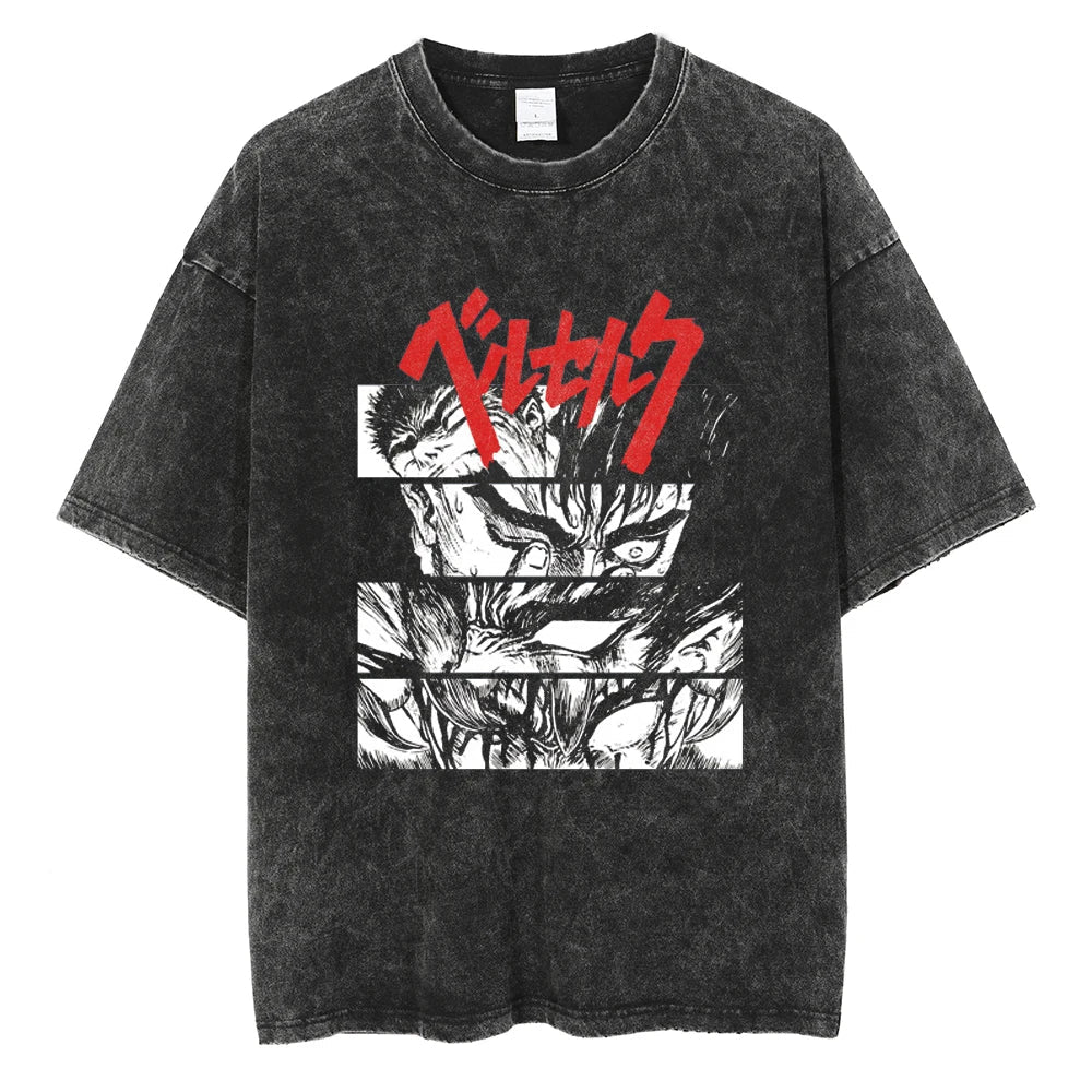 Berserk Guts Battle Panels Vintage Washed T-Shirt