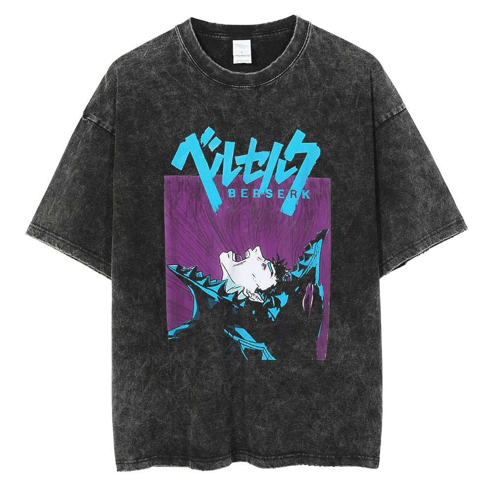 Berserk Guts Retro Anime Colorful Vintage Washed T-Shirt