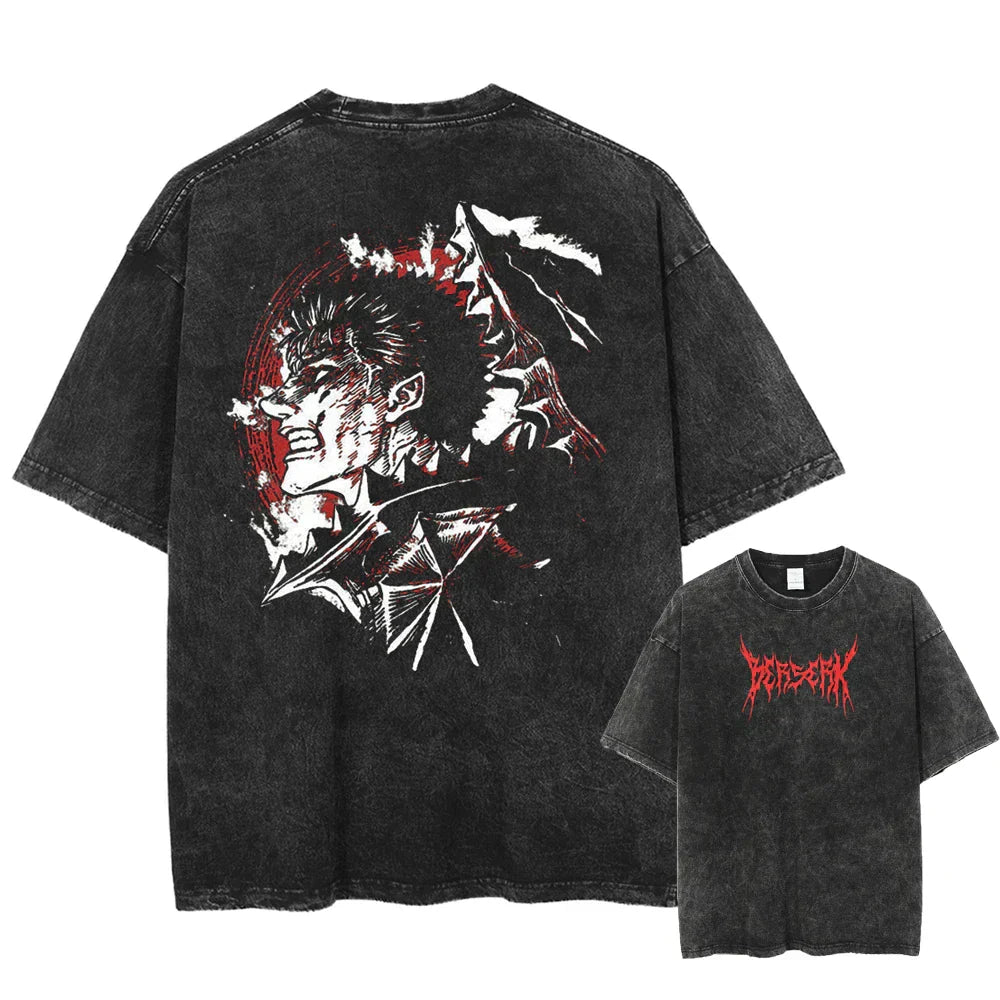 Berserk Guts Double-Sided Print Vintage Washed T-Shirt
