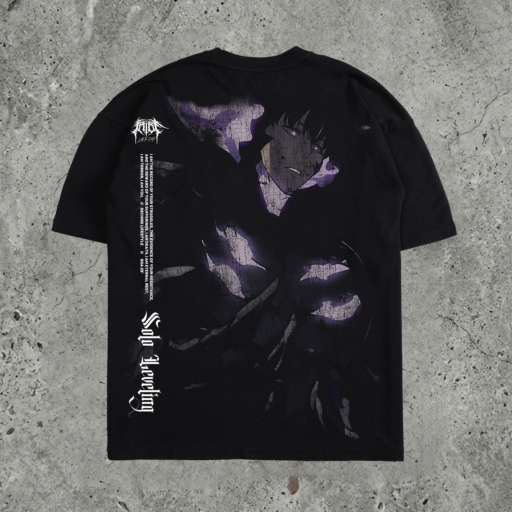 Shadow Hunter Dark Anime Graphic Pure Cotton Washed Oversized Tee