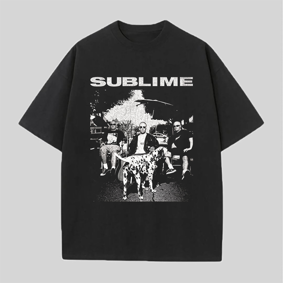  Black White Band Portrait Dog Oversized Reggae Tee