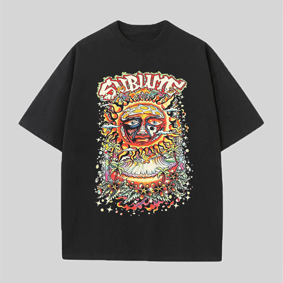 Trippy Tropical Palm Sun Oversized Reggae Tee