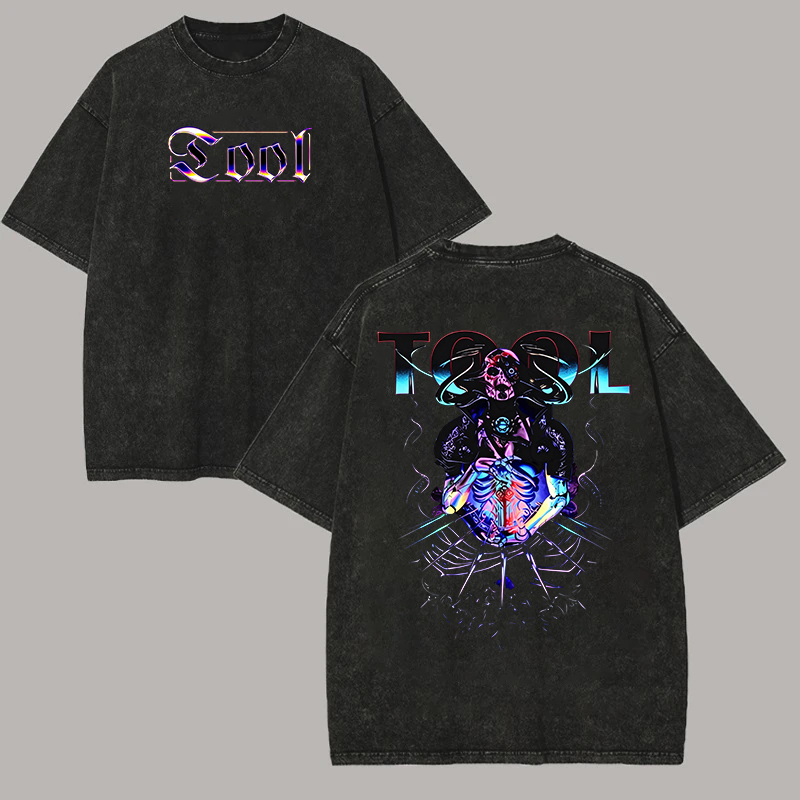 Iridescent Trippy Skeleton Oversized Vintage Rock Tee