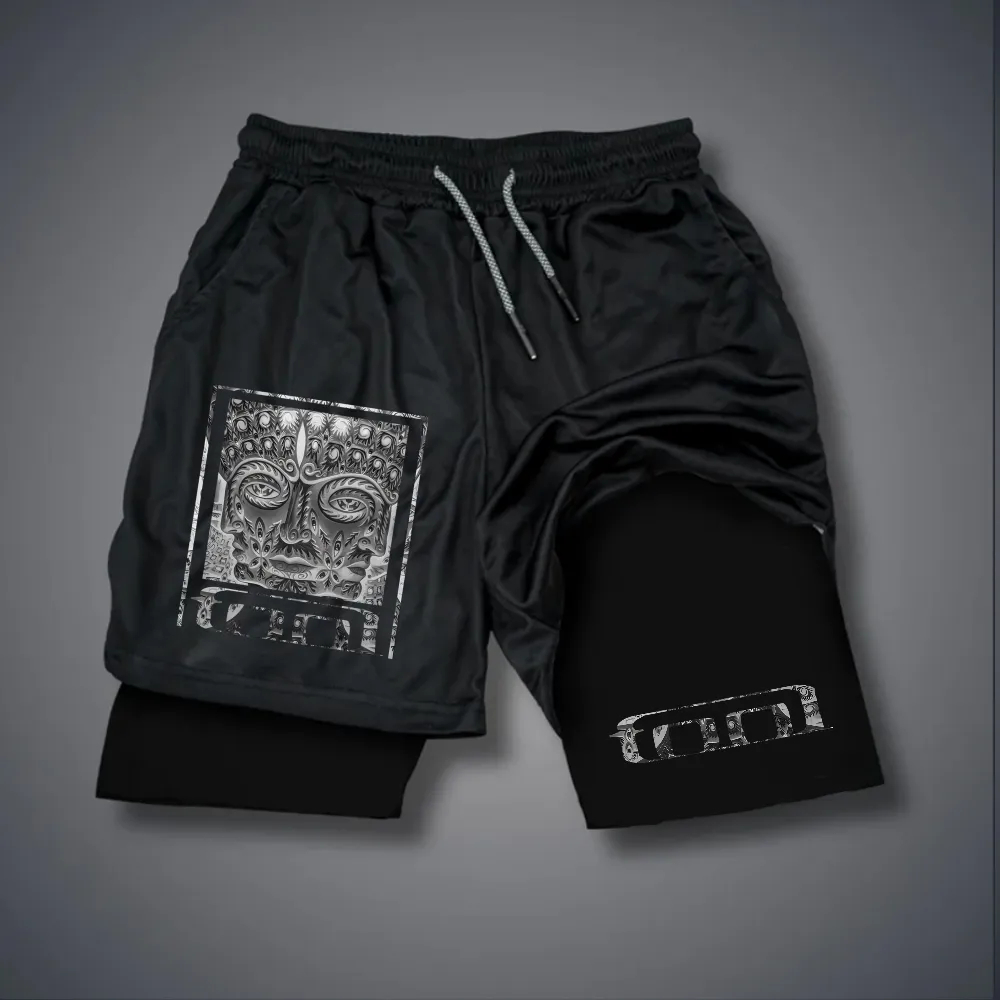  Trippy Mystic Mask Double Lined Rock Shorts