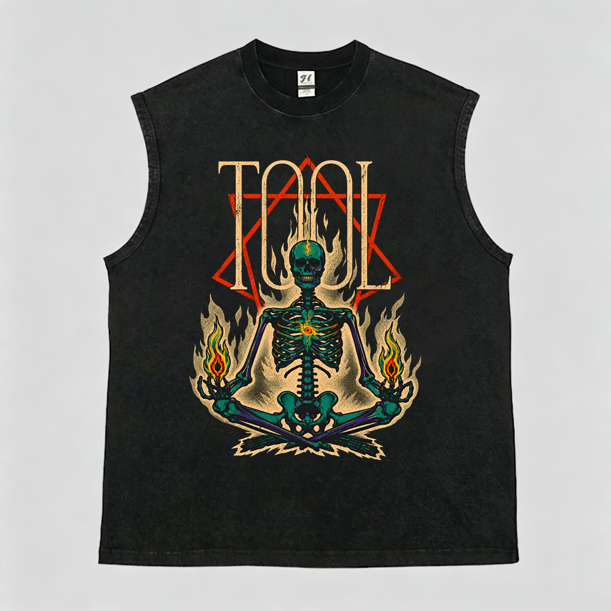 Vintage Flaming Skeleton Oversized Rock Sleeveless Tee