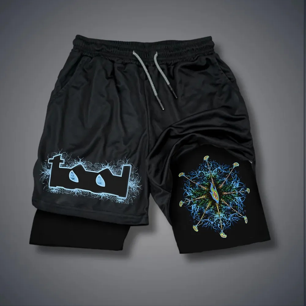 Blue Neon Spiral Eye Double Layer Metal Shorts