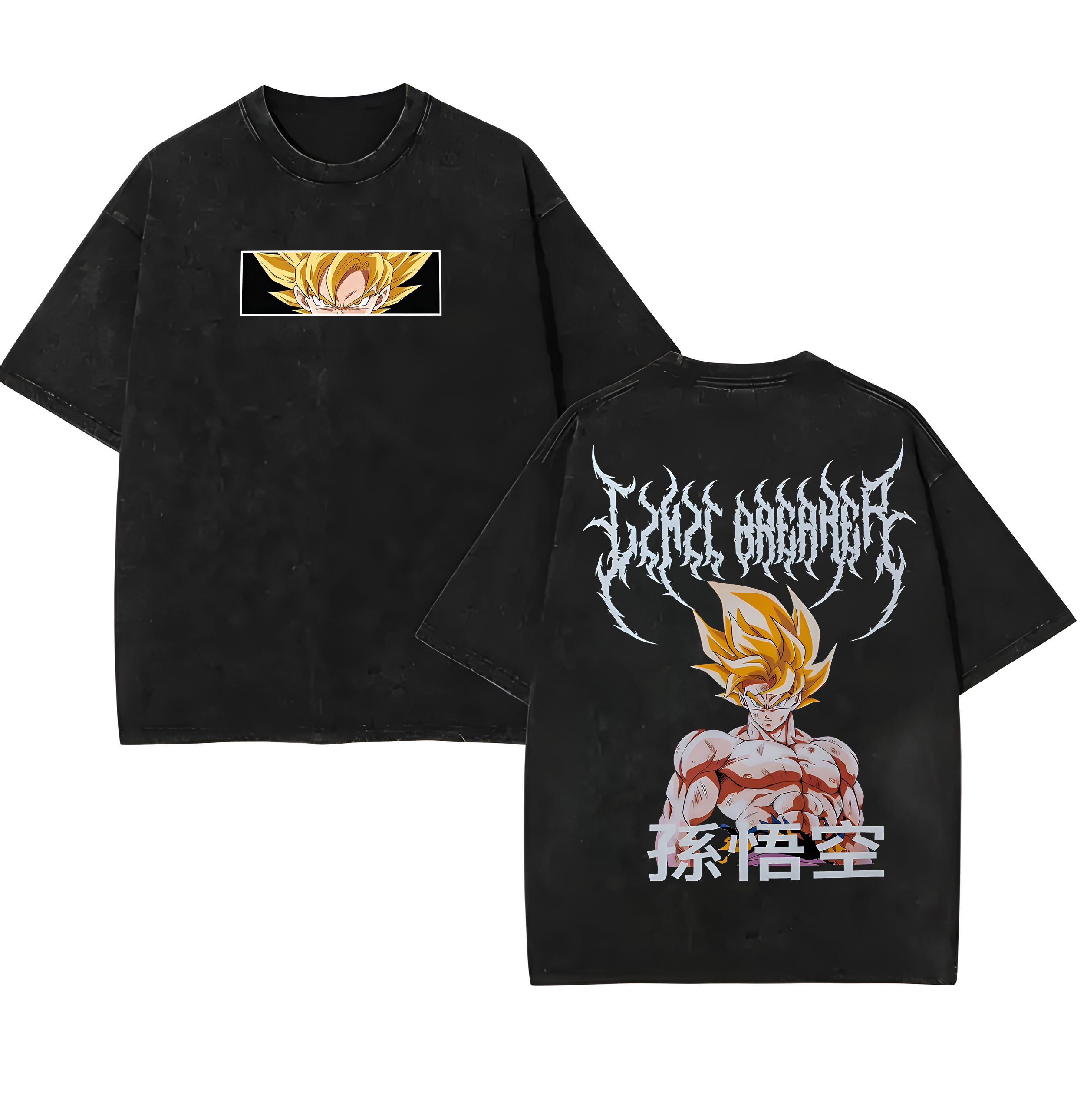 Dragon Ball Goku Gothic Text Washed Oversized Tee