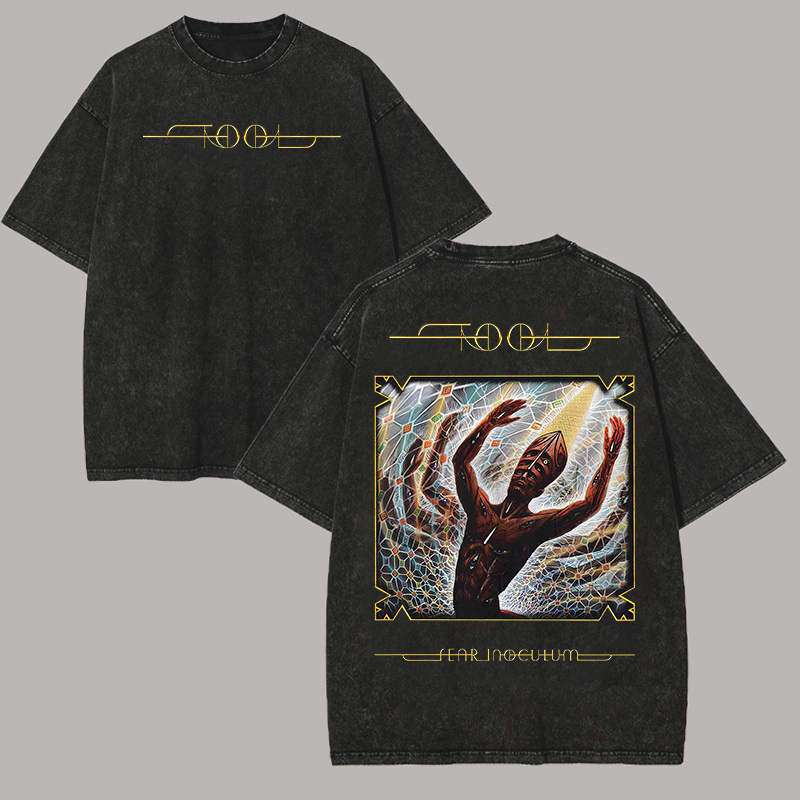 Tool Fear Inoculum Album Double Sided Acid Wash Oversized Metal Band Tee