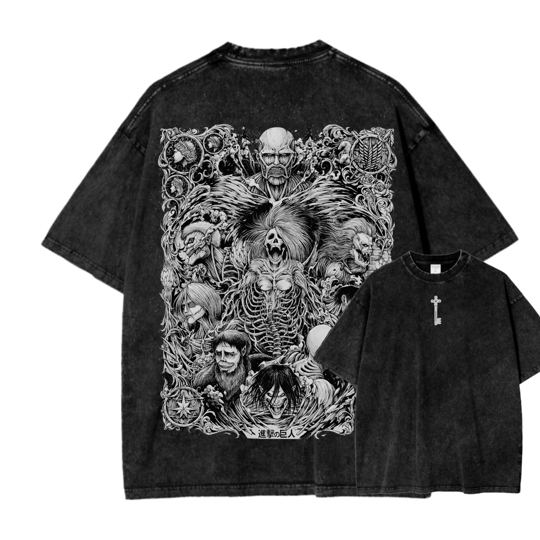 Attack On Titan All Nine Titans Vintage Washed Tee