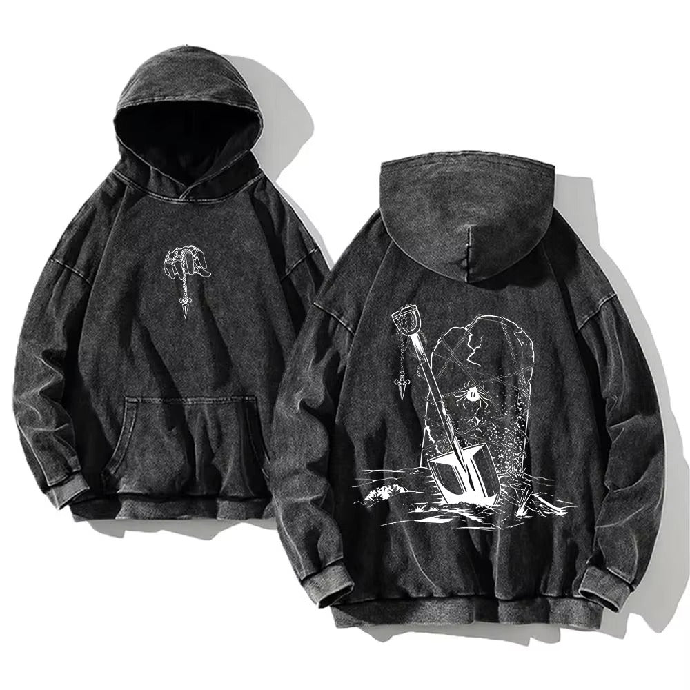 Dark Shovel Tombstone Vintage Washed Hoodie