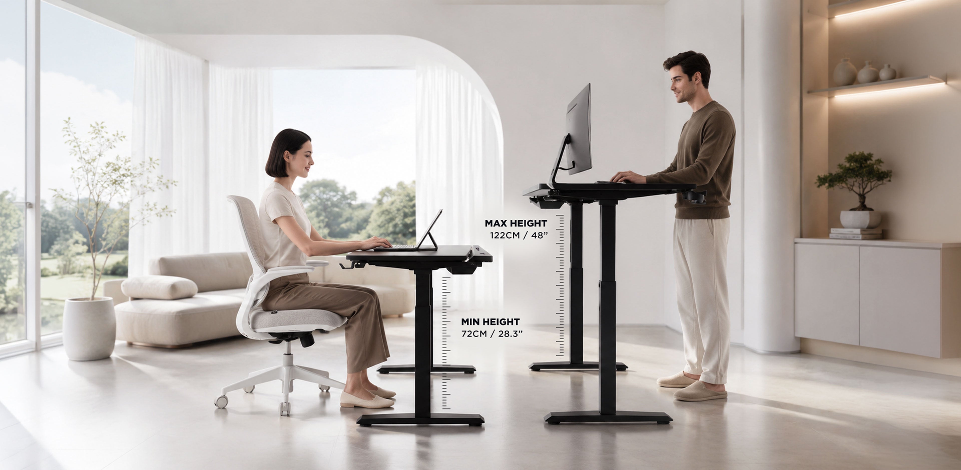 height-adjustable standing desk with dual-motor system for smooth sit-to-stand movement