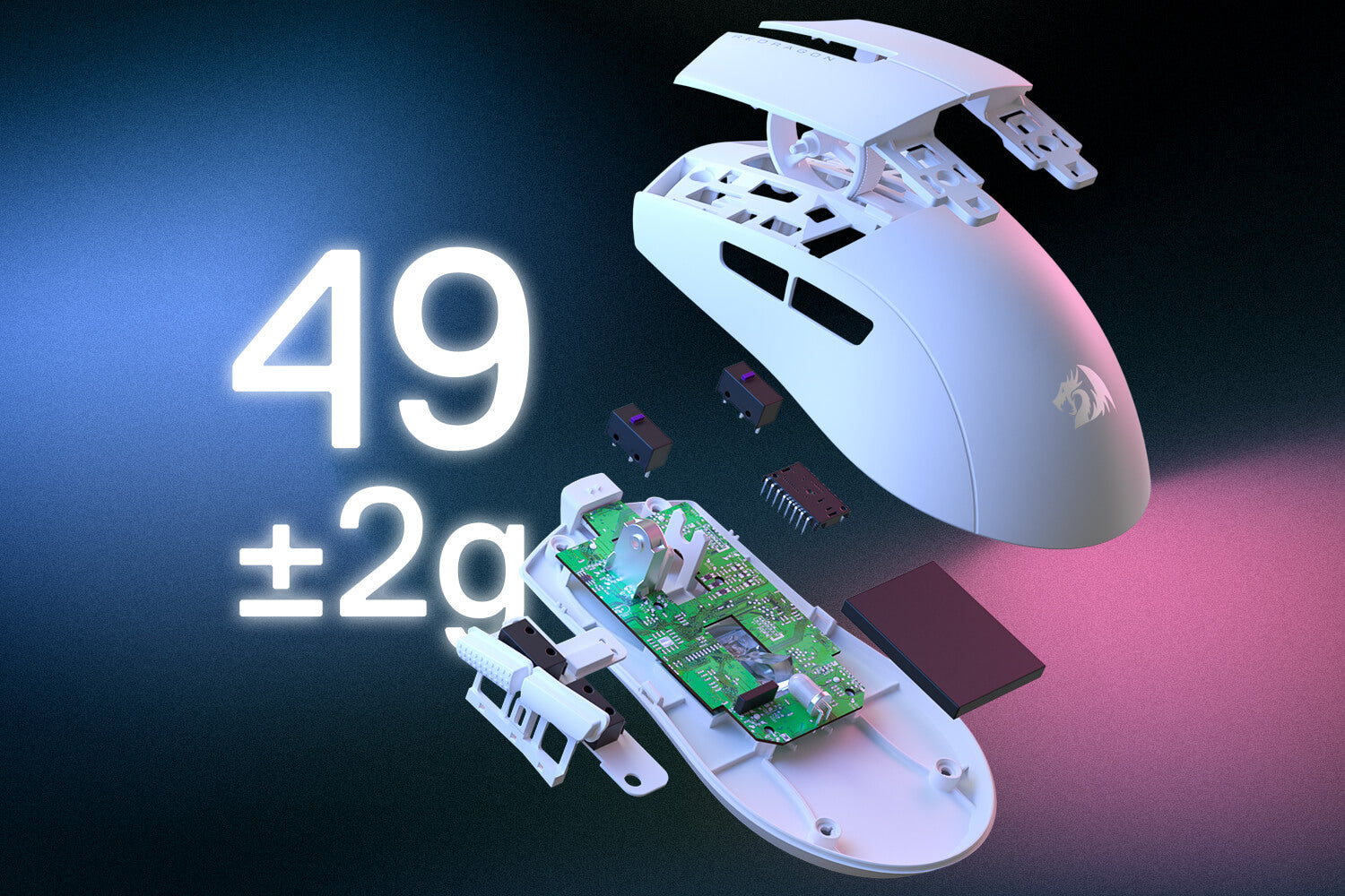 Redragon M916 Wireless Gaming Mouse, 49G Ultra-Light 8K DPI 2.4G Wireless Gaming Mouse w/Ergonomic Natural Grip Build, Full Programmable Buttons, Software Supports DIY Keybinds & DPI 