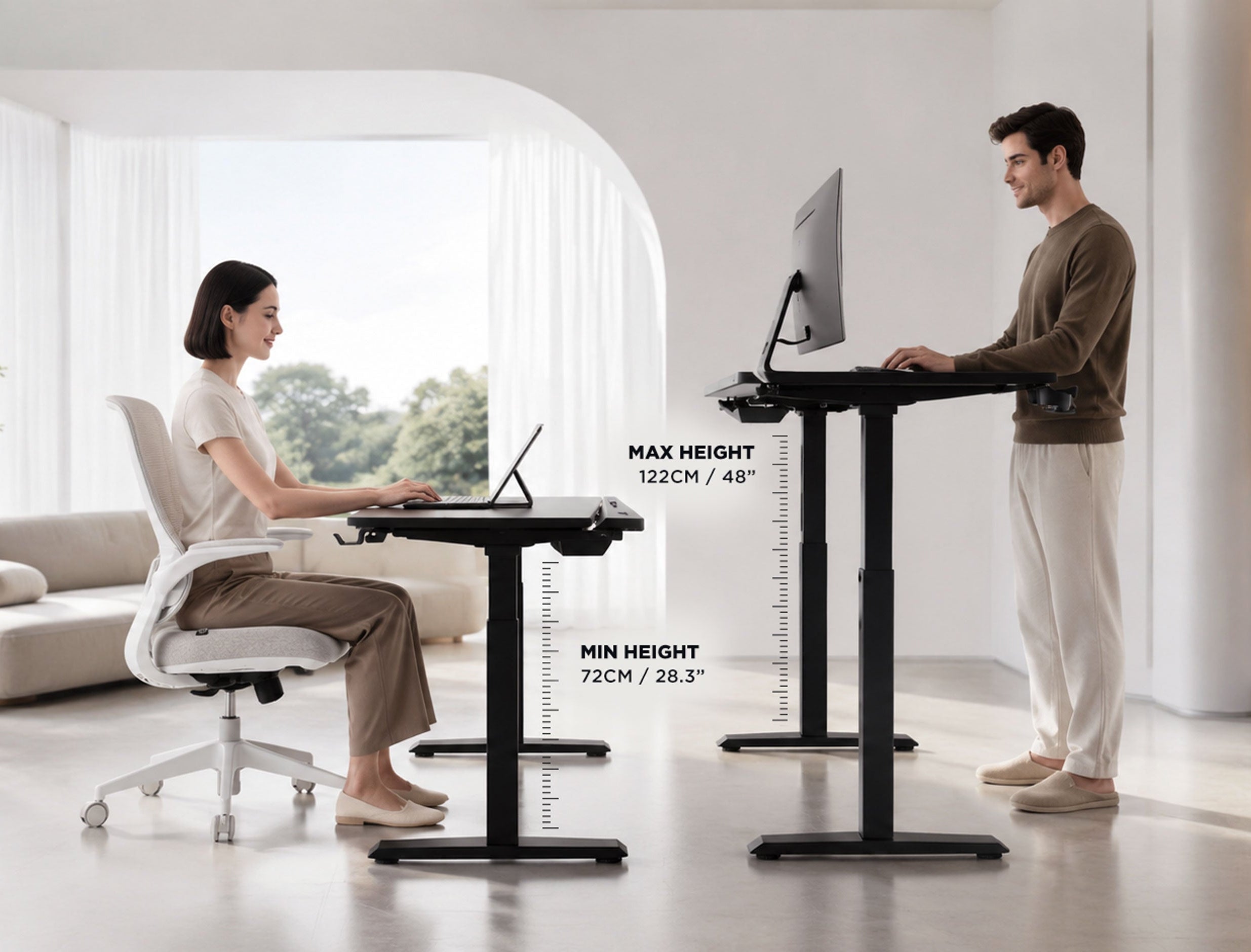 height-adjustable standing desk with dual-motor system for smooth sit-to-stand movement
