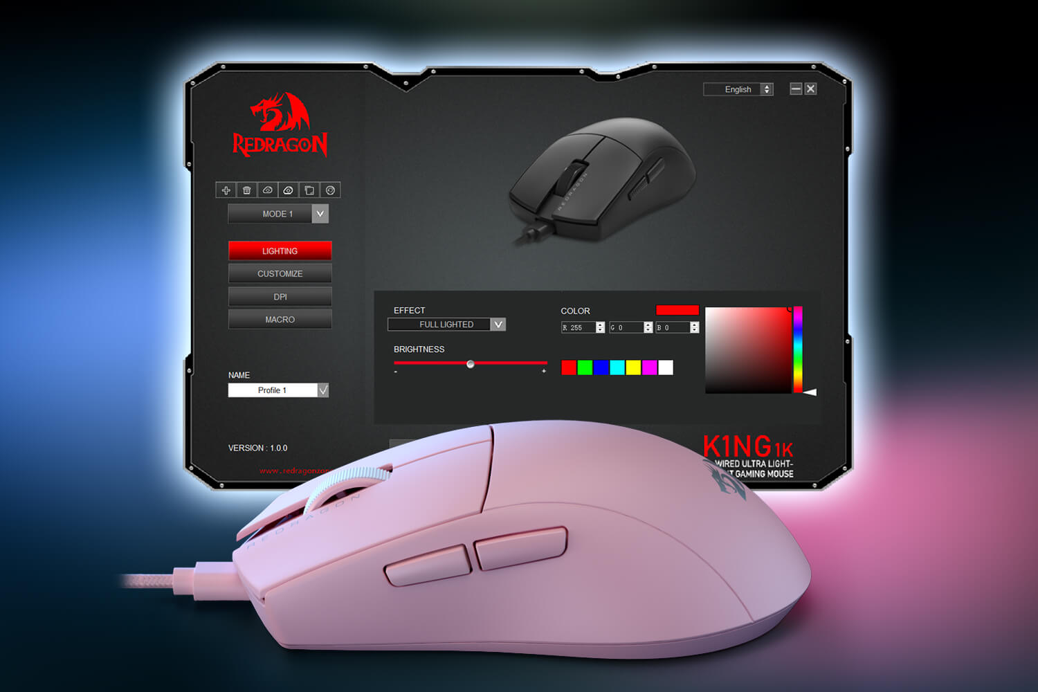 Redragon M724 Wired Gaming Mouse, 42G Ultra-Light 12,400 Max DPI Optical Gaming Mouse with 5 Programmable Buttons