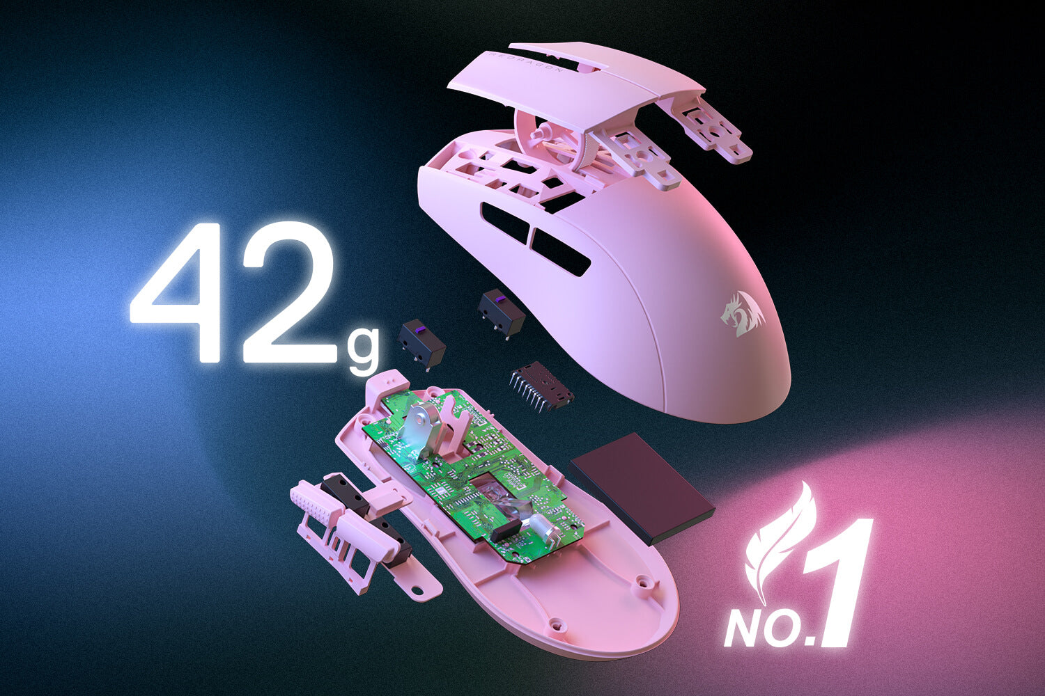 Redragon M724 Wired Gaming Mouse, 42G Ultra-Light 12,400 Max DPI Optical Gaming Mouse with 5 Programmable Buttons