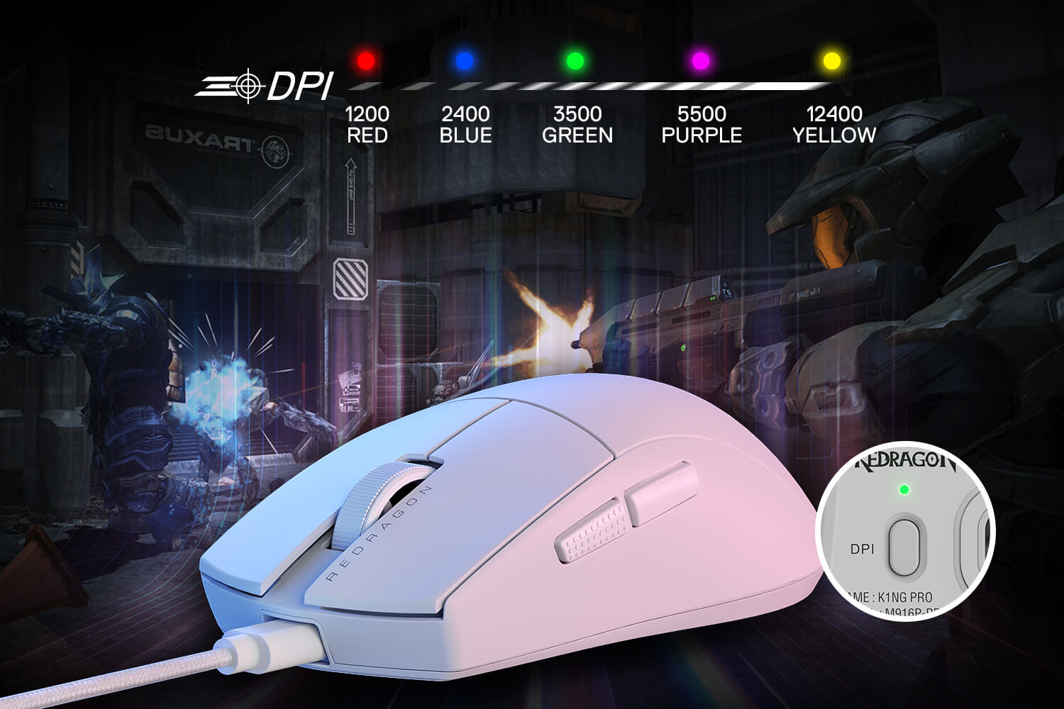Redragon M724 Wired Gaming Mouse, 42G Ultra-Light 12,400 Max DPI Optical Gaming Mouse with 5 Programmable Buttons