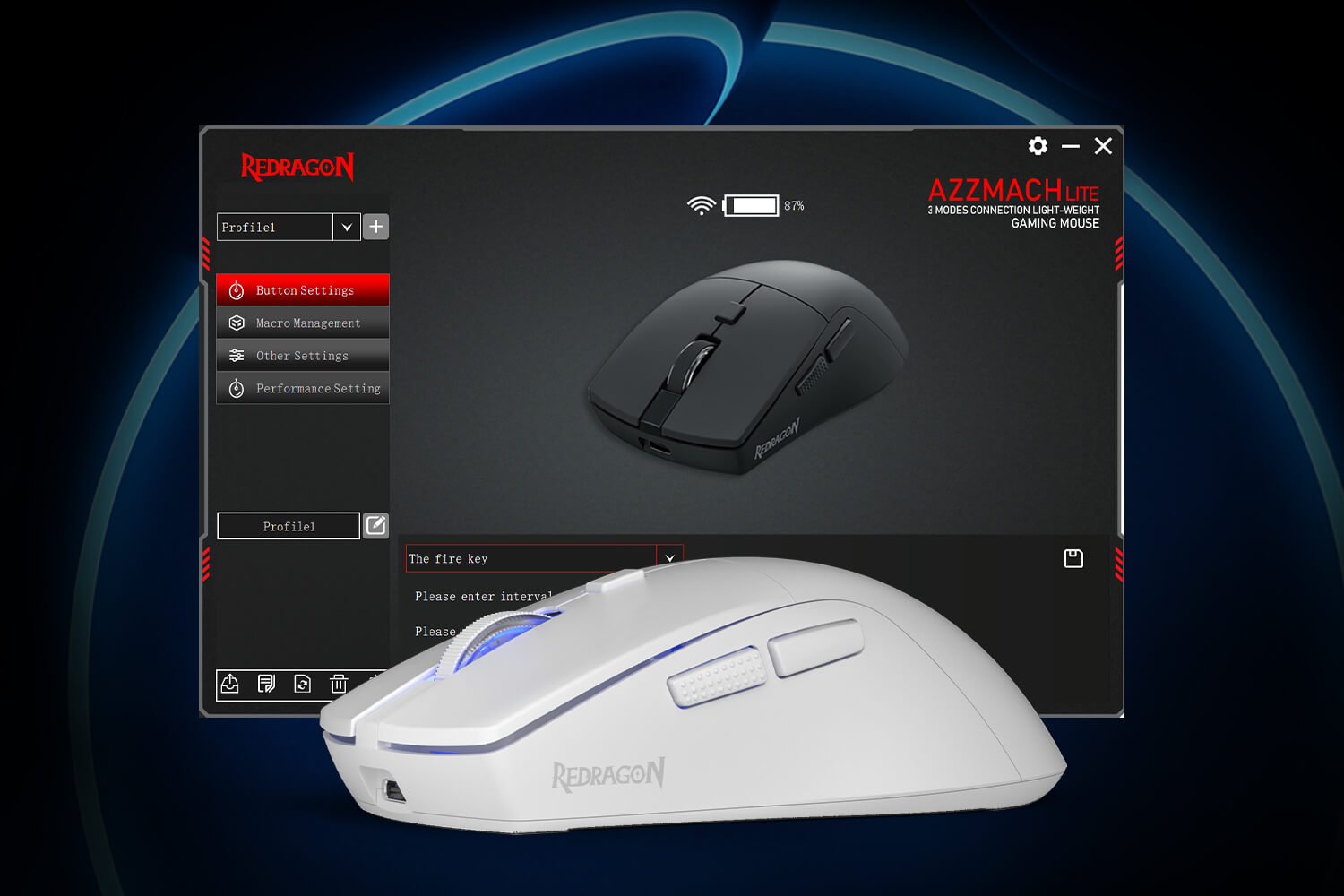 Redragon gaming mouse with software interface on a dark background