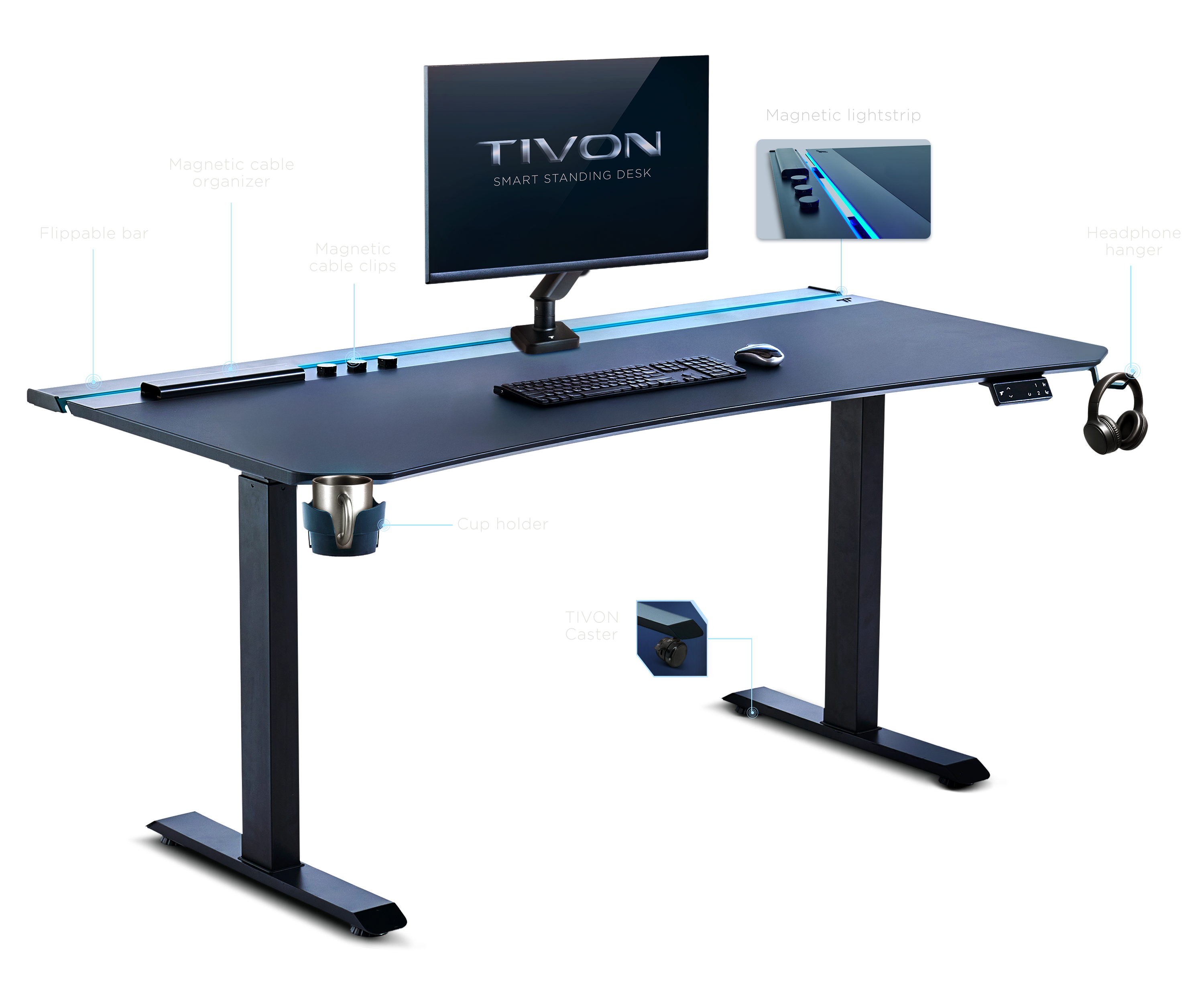TIVON standing desk with modular smart accessories for a modern sit-stand workspace