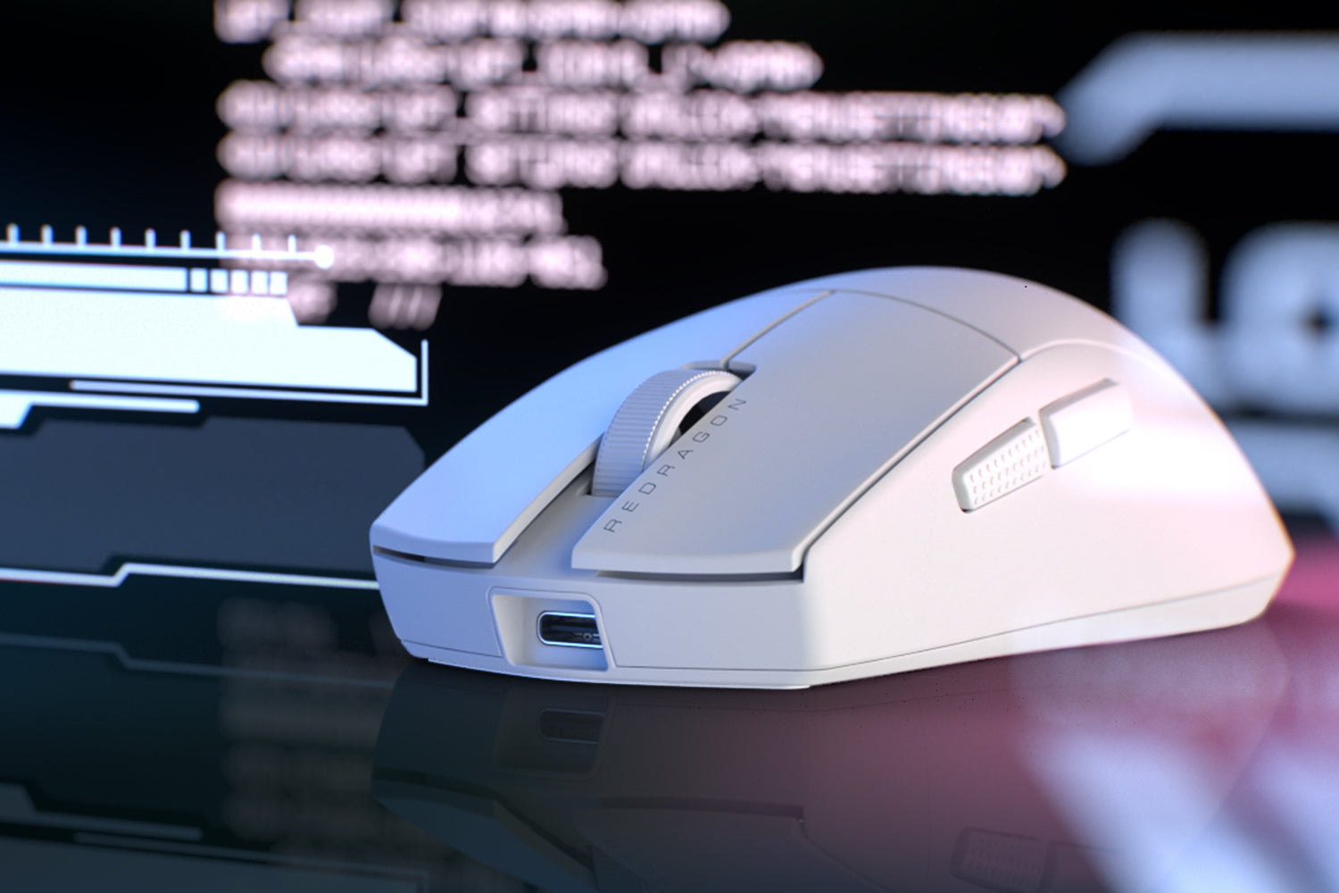 Stylish floating pink K1ING Pro mouse in a futuristic setting, featuring minimalist design and advanced features