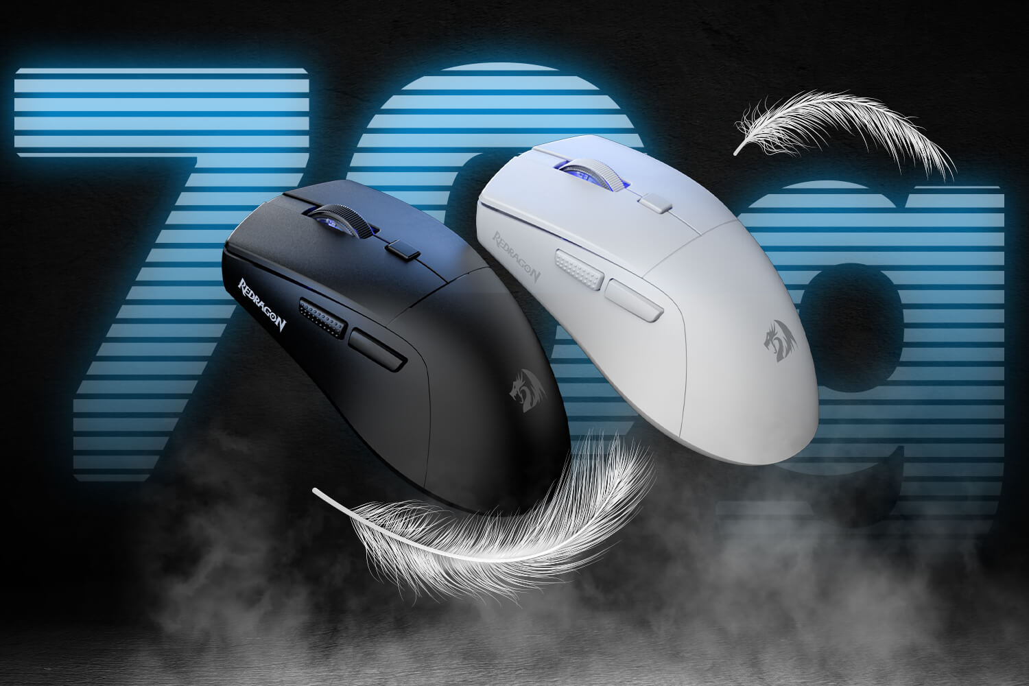 Two redragon M618 gaming mice, one black and one white, with a large '780' logo in the background.