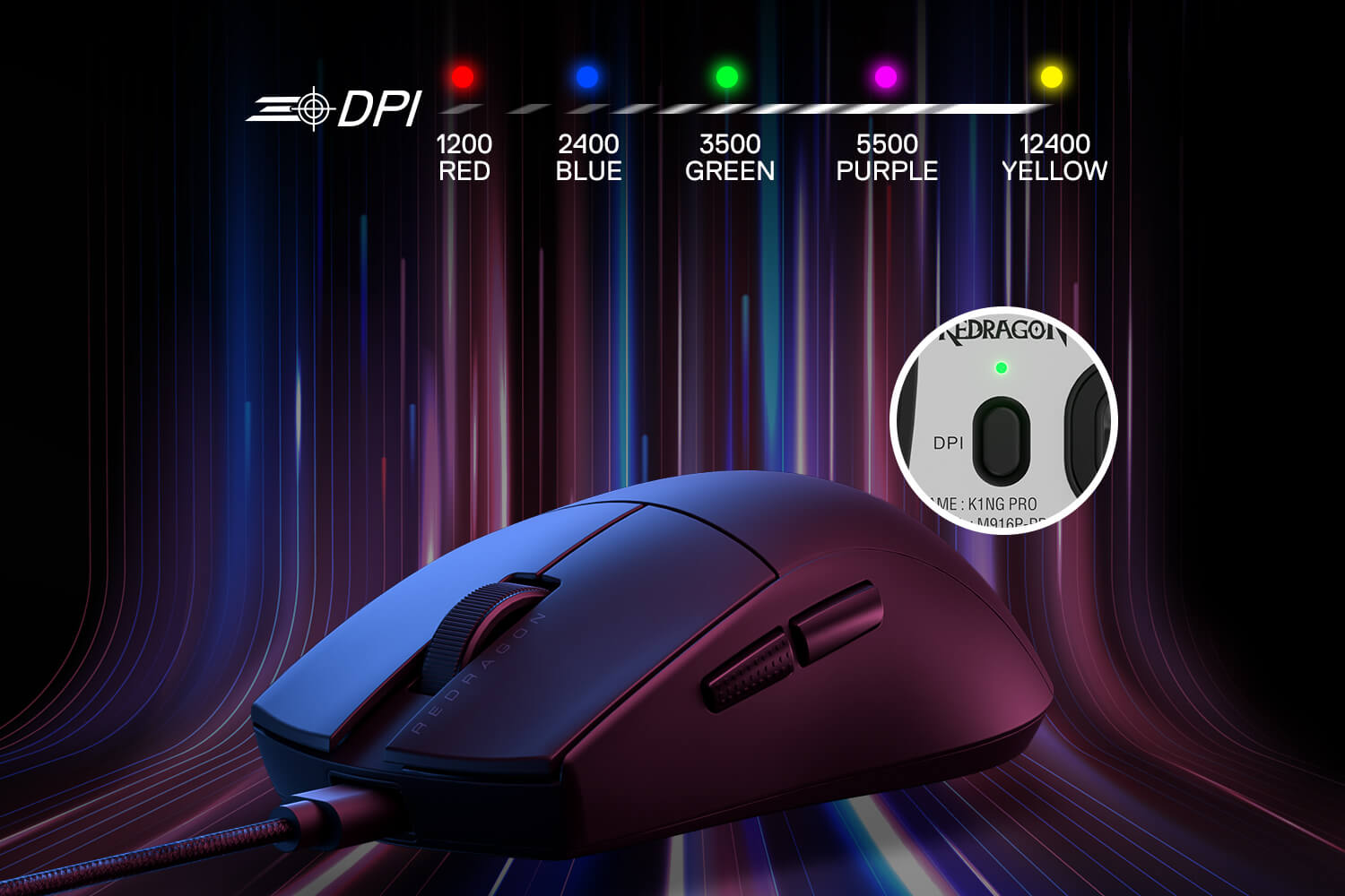 Redragon M724 Wired Gaming Mouse, 42G Ultra-Light 12,400 Max DPI Optical Gaming Mouse with 5 Programmable Buttons