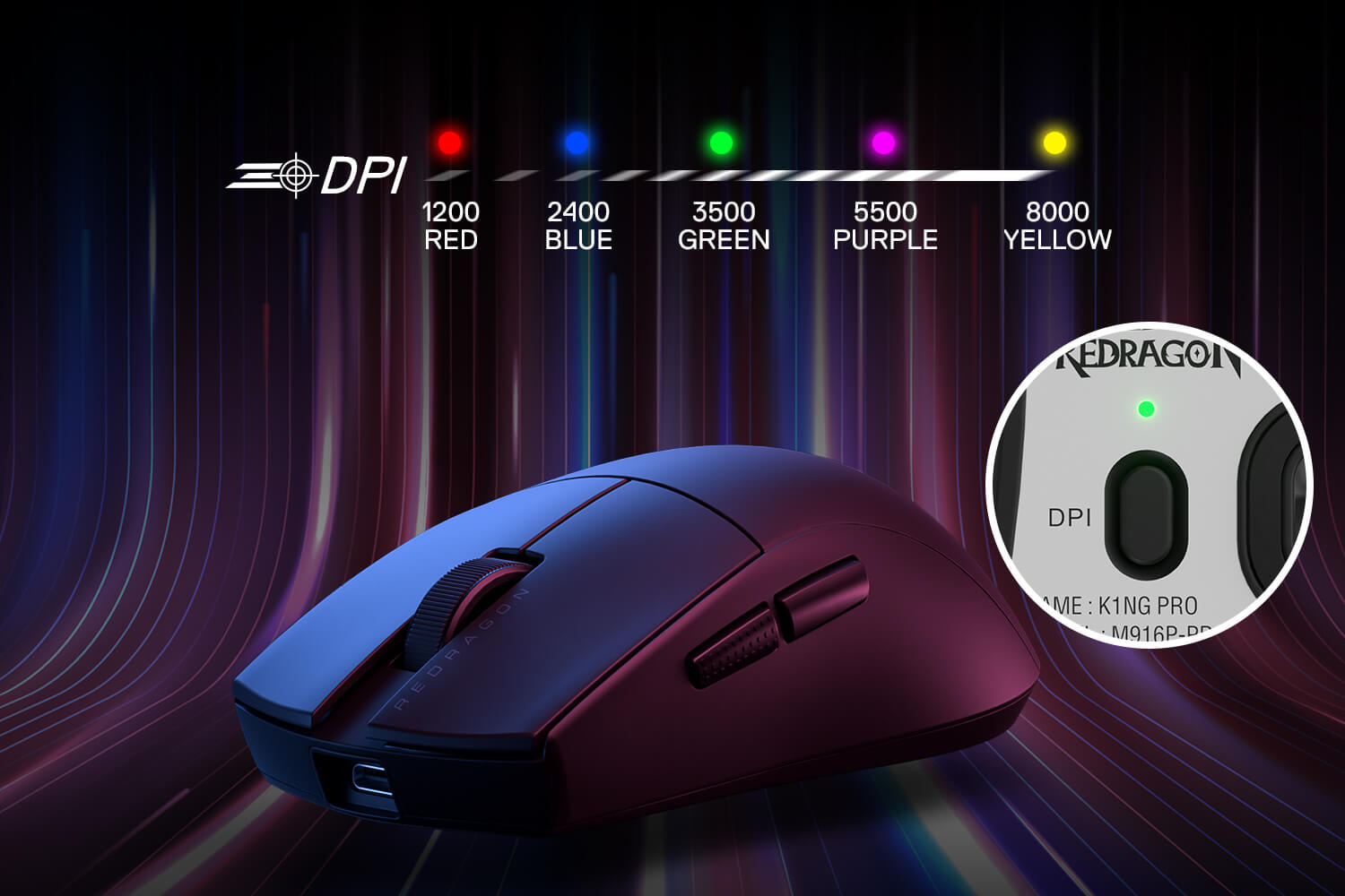 Redragon M916 Wireless Gaming Mouse, 49G Ultra-Light 8K DPI 2.4G Wireless Gaming Mouse w/Ergonomic Natural Grip Build, Full Programmable Buttons, Software Supports DIY Keybinds & DPI 