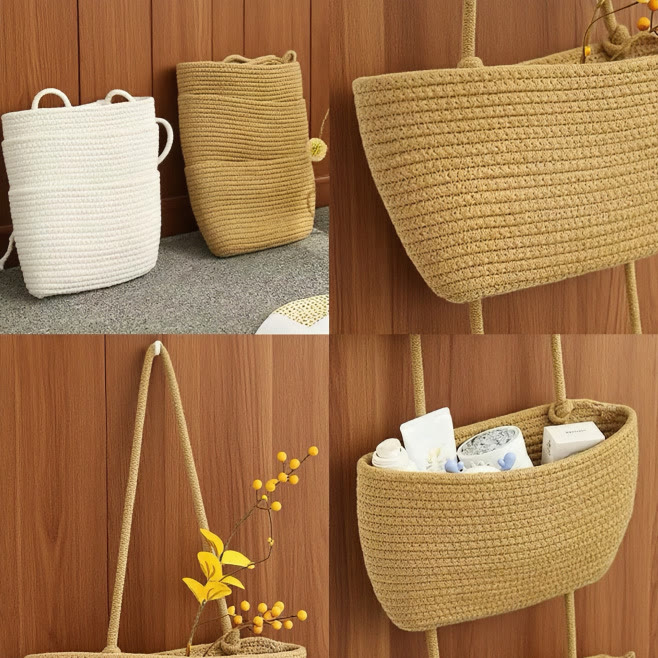 Woven Cotton 3-Tier Over-the-Door Basket, Wall-Mounted Bathroom  Storage Organizer - image 10
