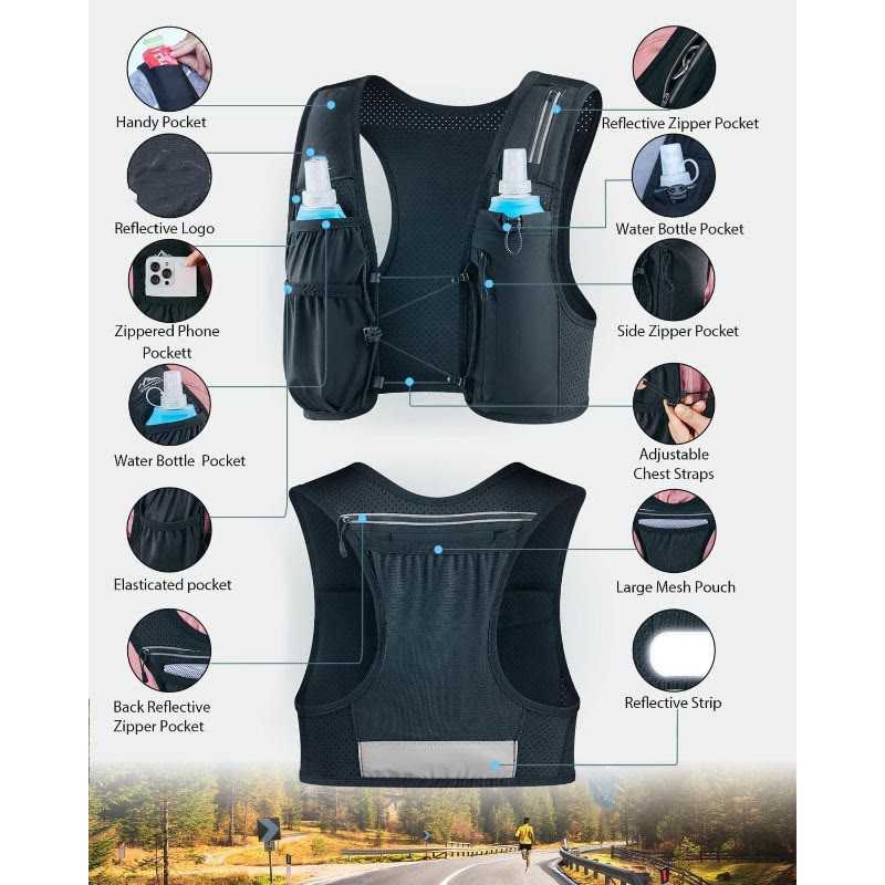 Running Vest for Women Men,  Adjustable Chest Straps Running Hydration Vest with 500ml Soft Flask - image 5
