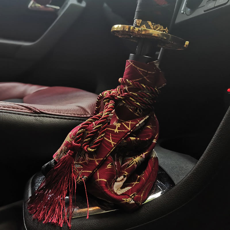 Japanese Kiomono Pattern Hot Stamping Manual Transmission Car Accessories - red crane - 20*22cm - image 7