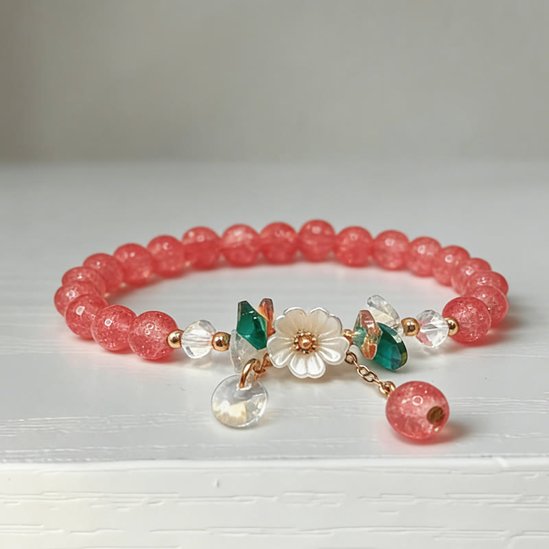 Romantic Sakura Cherry Blossoms Glass Bead Stretch Bracelet - Rose - 13-14cm - image 3