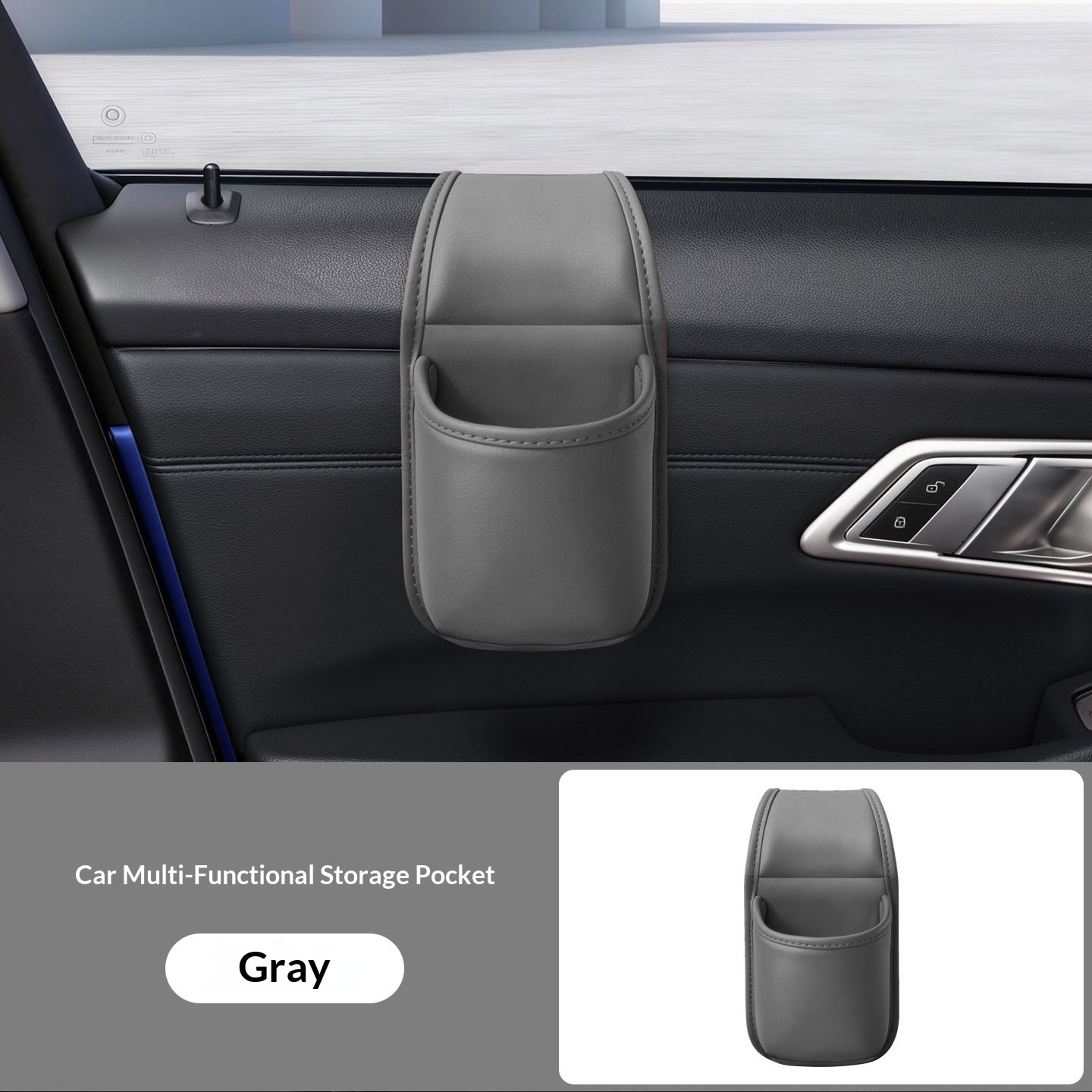 Leather Car Door Storage Pocket – Double-Layer Organizer for Keys & Phone, Universal Fit - Grey - 4PCS - image 13