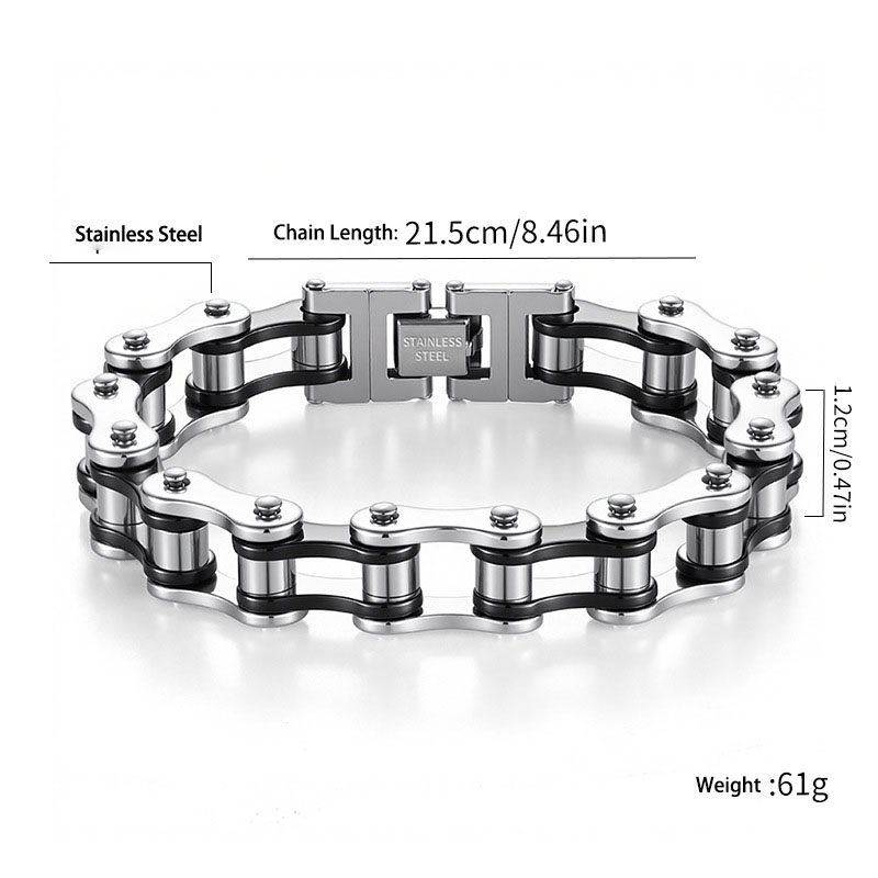 Men's Motorcycle Chain Bracelet - Punk Biker Stainless Steel Bicycle Link Bracelet 