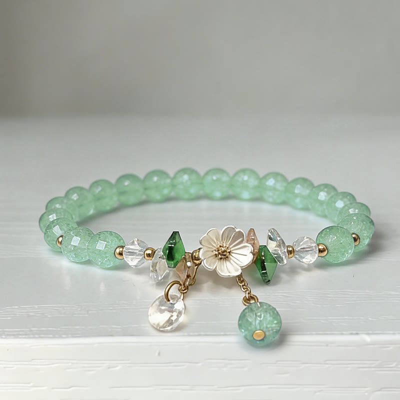 Romantic Sakura Cherry Blossoms Glass Bead Stretch Bracelet - Green - 13-14cm - image 7