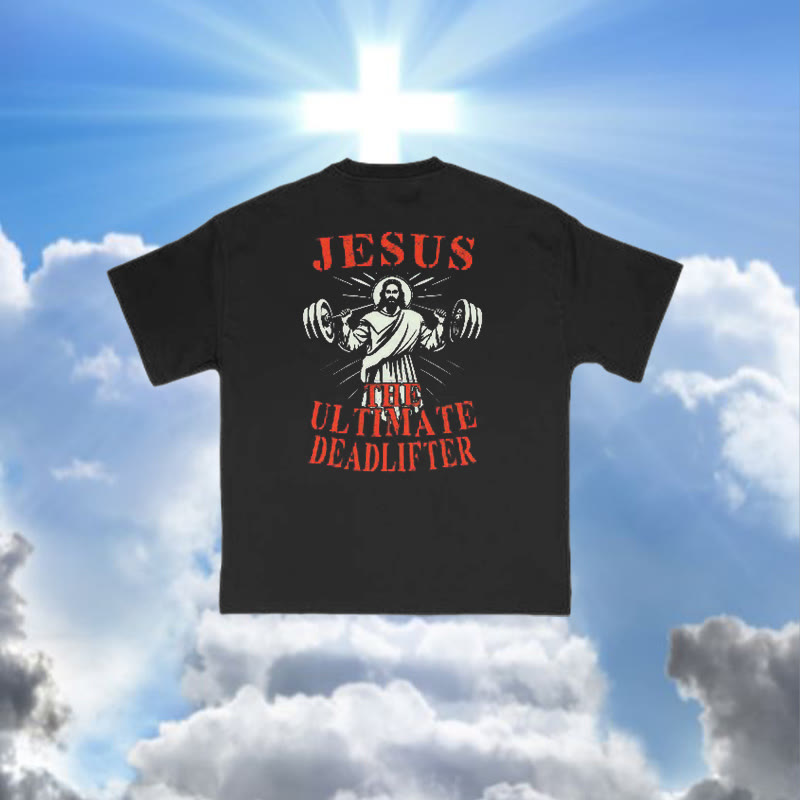 100% Cotton Jesus Ultimate Deadlifter Print Causal T-shirt - Black - 2XL - image 3