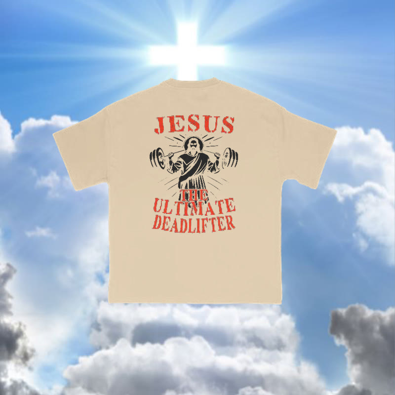 100% Cotton Jesus Ultimate Deadlifter Print Causal T-shirt - Apricot - 2XL - image 4