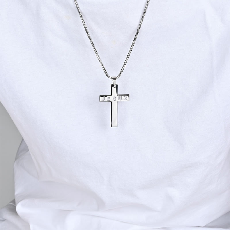 Hollow Jesus Pattern Cross Necklace - Silver - one size - image 1