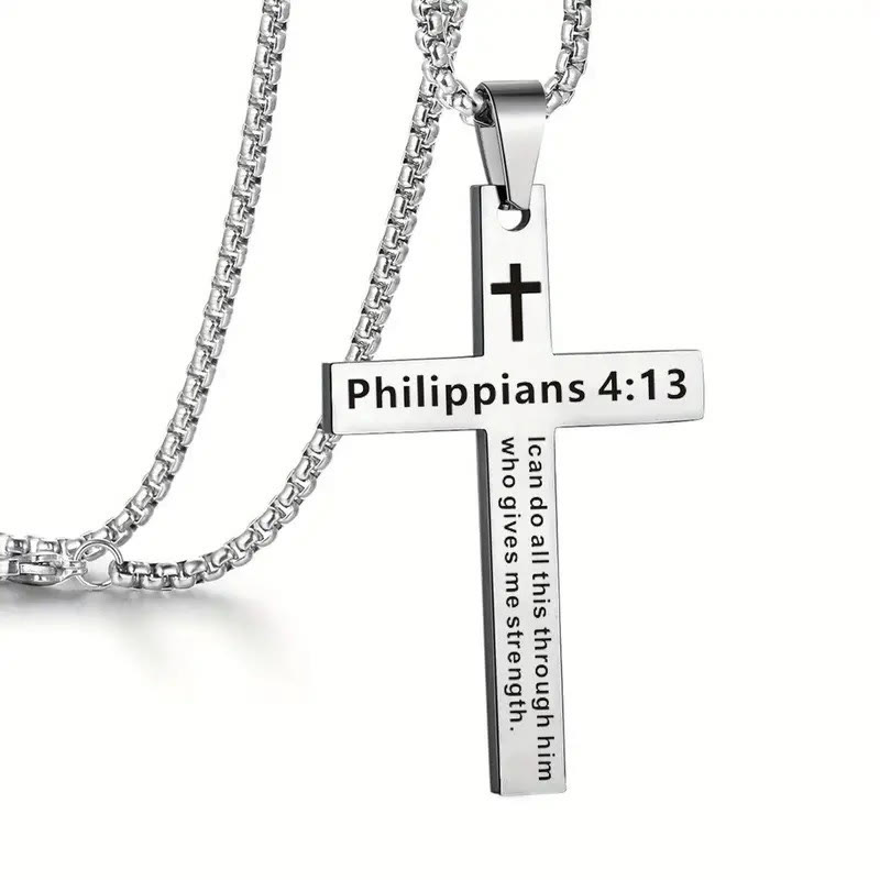 Bible Verse Cross Necklace - Philippians4:13 - one size - image 1