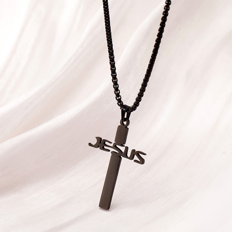 Jesus Hollow Cross Necklace - Black - one size - image 2
