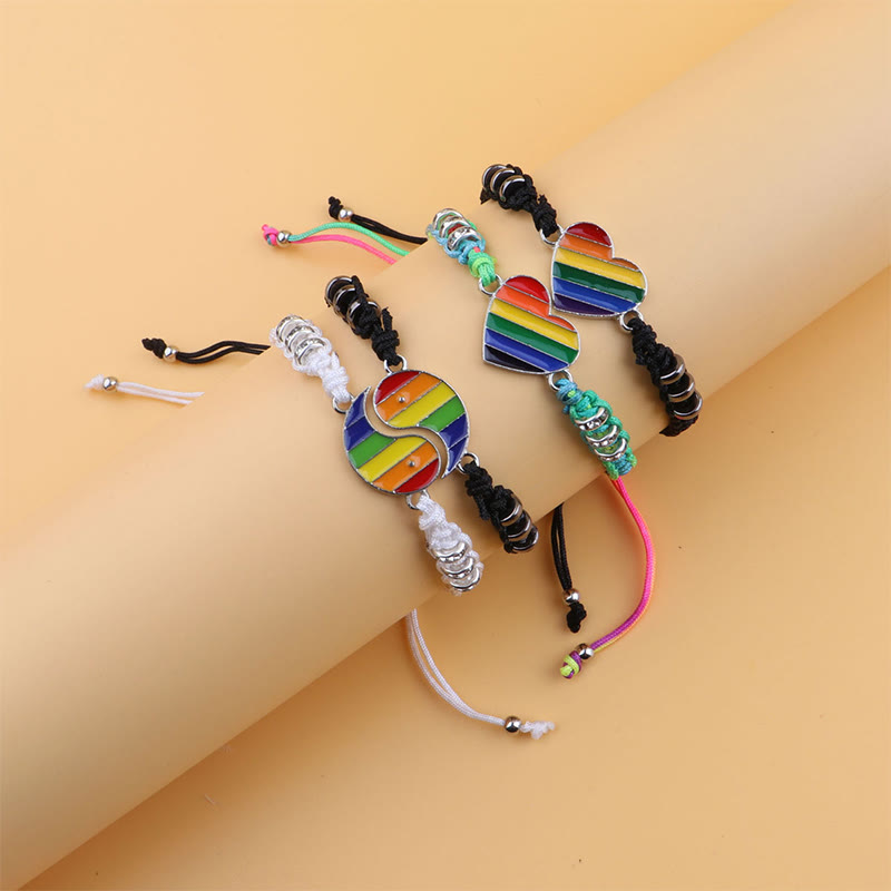 2 Card-mounted Rainbow Color Stitching Hand-woven Adjustable Couple Bracelet Set - image 1