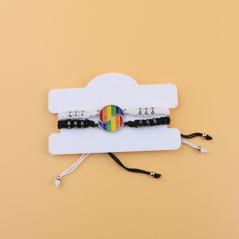 2 Card-mounted Rainbow Color Stitching Hand-woven Adjustable Couple Bracelet Set - 1 - image 2