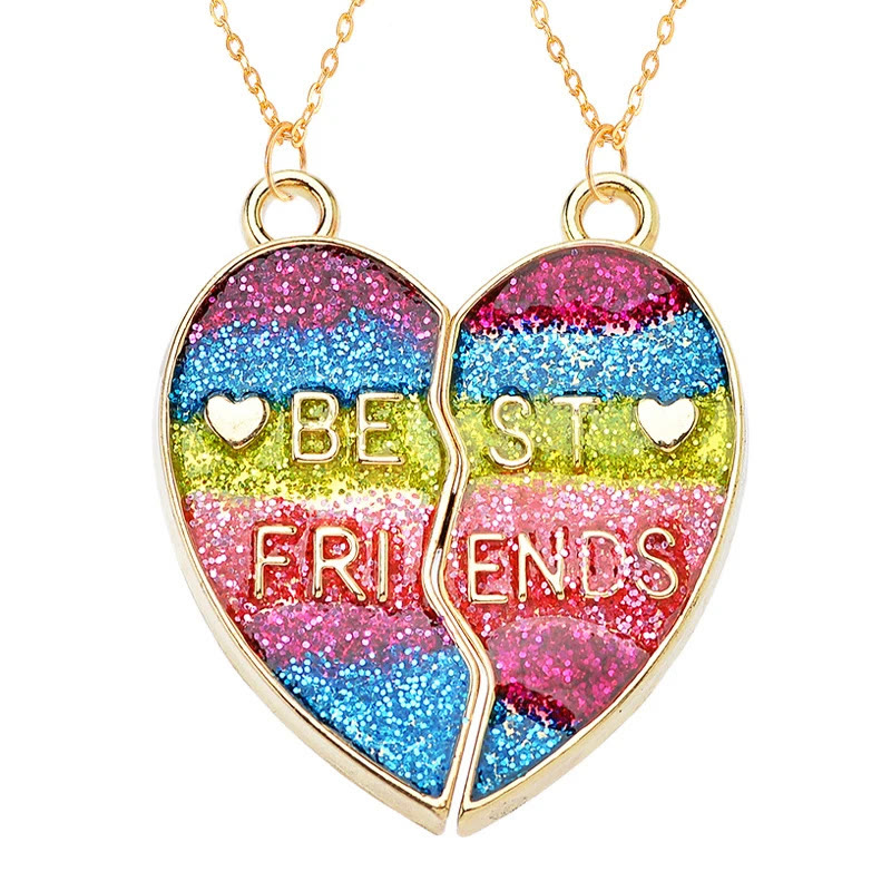 BFF Rainbow Butterfly Magnet Attraction Heart Stitching Necklace Set - Multicolor - one size - image 2
