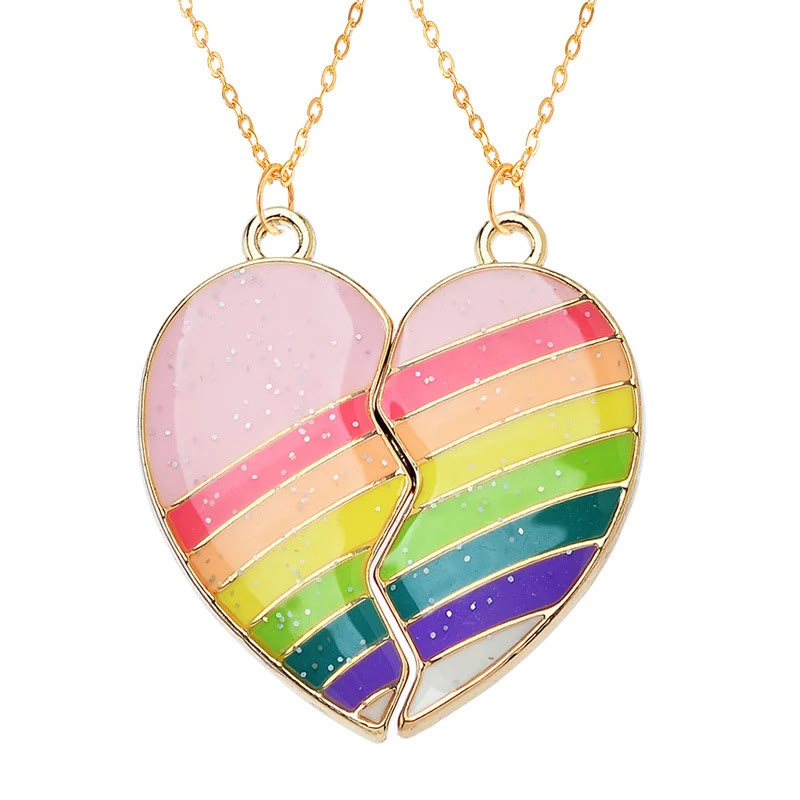 BFF Rainbow Butterfly Magnet Attraction Heart Stitching Necklace Set - Pink - one size - image 1