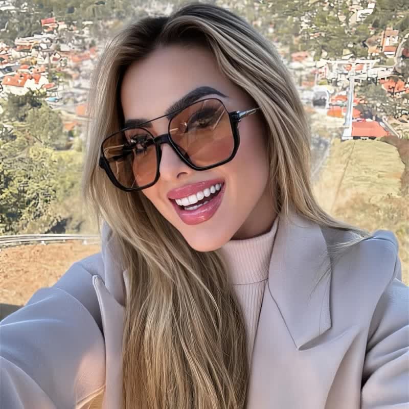 Spykay™ SG60691 Unisex Double Bridges Square Frame Semi-Rimless Sunglasses - Black/Brown - image 3