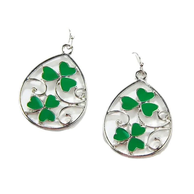 St. Patrick's Day Clover Cutout Teardrop Earrings - image 2