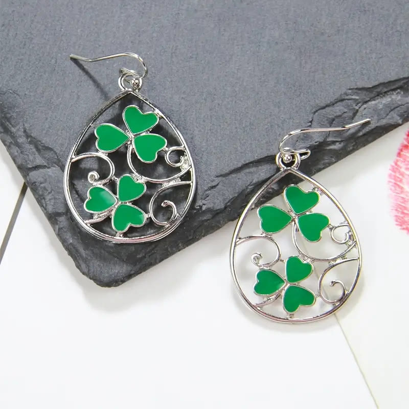 St. Patrick's Day Clover Cutout Teardrop Earrings - Green - one size - image 1