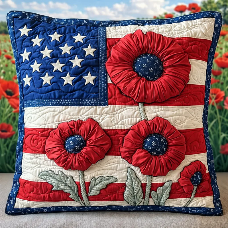 Independence Day American Flag Floral Quilted Pillowcase - Multicolor - 22*22inch - image 1