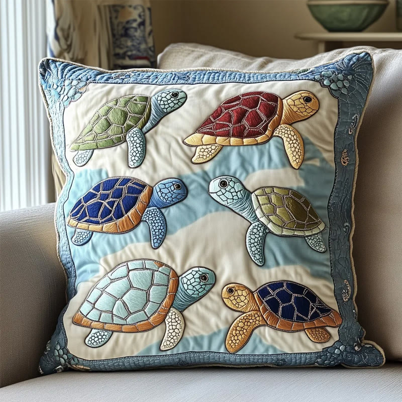 Ocean Turtle Patchwork Quilted Pillowcase - Multicolor - 22*22inch - image 1