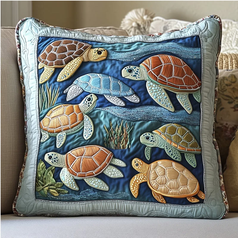Sea Turtle Marine Conservation Quilted Pillowcase - Multicolor - 22*22inch - image 1