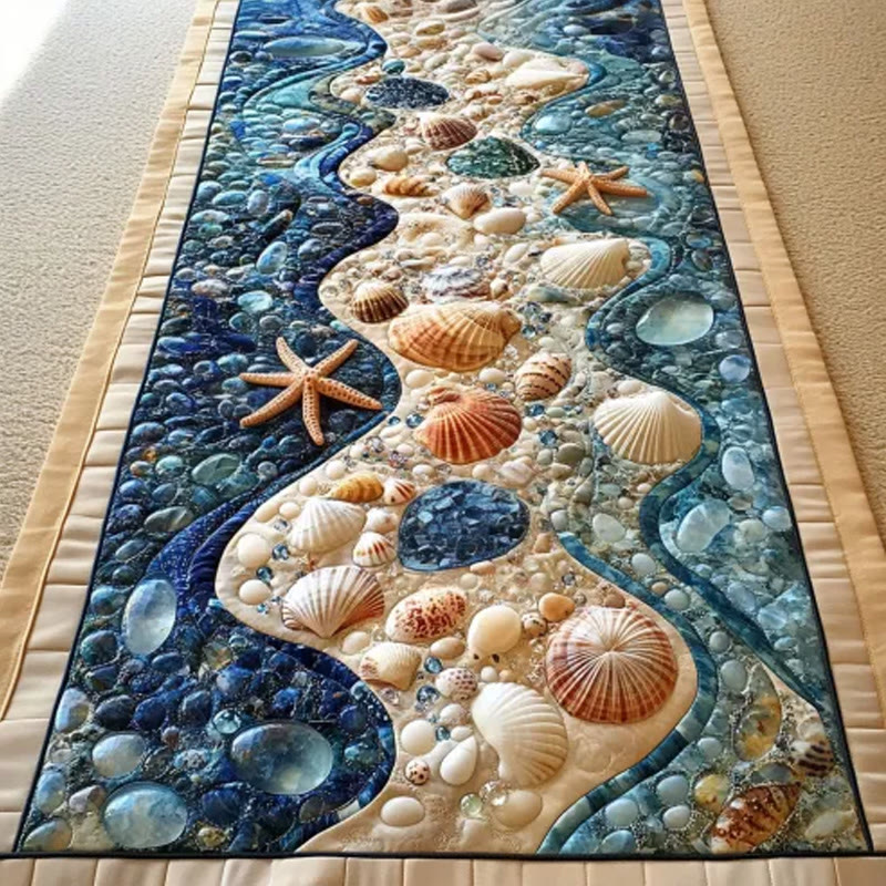Beach Pebbles And Seashells Quilted Table Runner - Multicolor - 14*108inch - image 1
